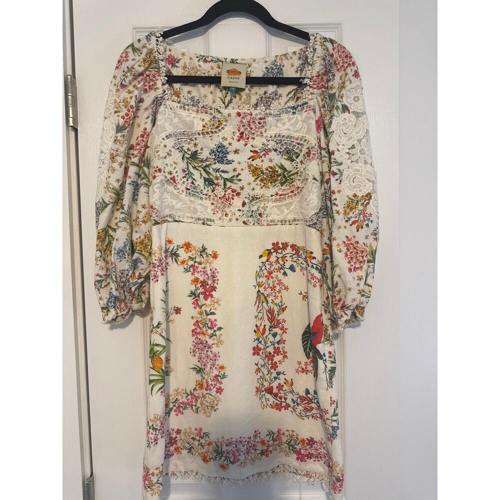 NWT Farm Rio XS Floral Embroidered Lace Mini Dress Cottagecore Boho Romantic